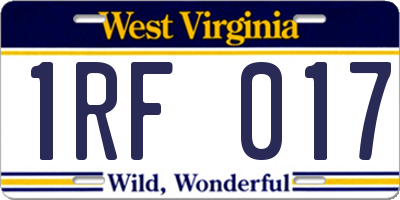 WV license plate 1RF017