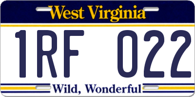 WV license plate 1RF022