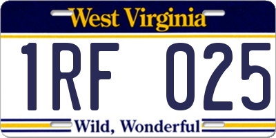 WV license plate 1RF025