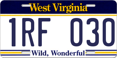 WV license plate 1RF030