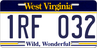 WV license plate 1RF032