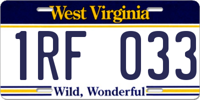 WV license plate 1RF033