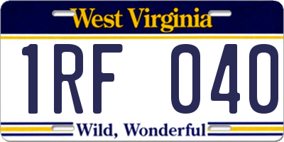 WV license plate 1RF040