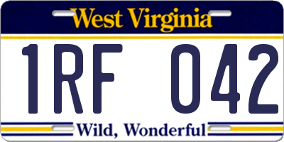 WV license plate 1RF042