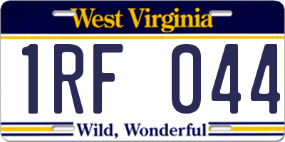 WV license plate 1RF044
