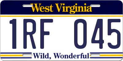 WV license plate 1RF045