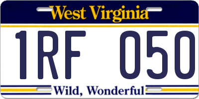 WV license plate 1RF050