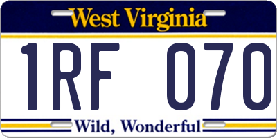 WV license plate 1RF070