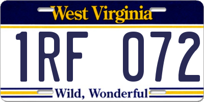 WV license plate 1RF072