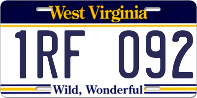 WV license plate 1RF092