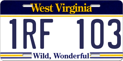 WV license plate 1RF103