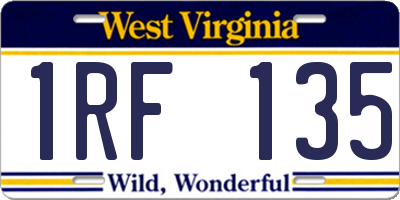 WV license plate 1RF135