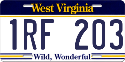 WV license plate 1RF203