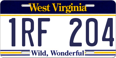 WV license plate 1RF204