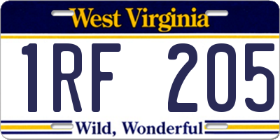 WV license plate 1RF205