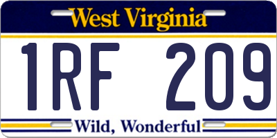 WV license plate 1RF209
