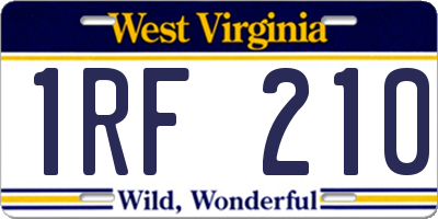 WV license plate 1RF210