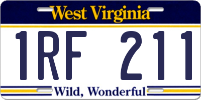 WV license plate 1RF211