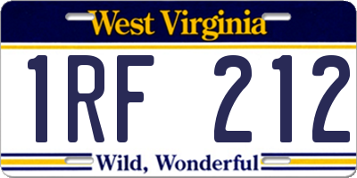 WV license plate 1RF212