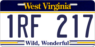 WV license plate 1RF217