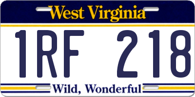 WV license plate 1RF218