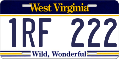 WV license plate 1RF222
