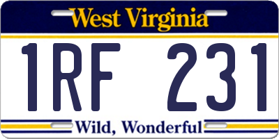 WV license plate 1RF231