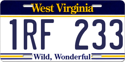 WV license plate 1RF233