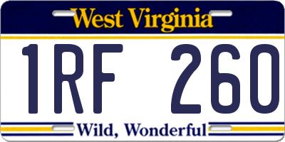 WV license plate 1RF260