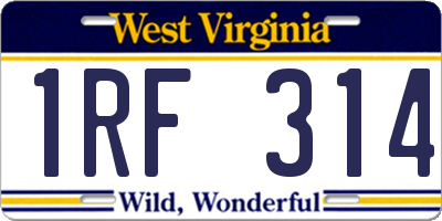 WV license plate 1RF314