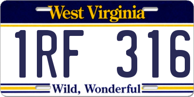 WV license plate 1RF316
