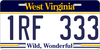 WV license plate 1RF333