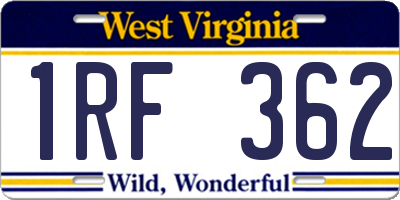 WV license plate 1RF362