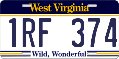 WV license plate 1RF374