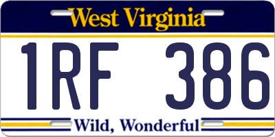 WV license plate 1RF386