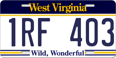 WV license plate 1RF403