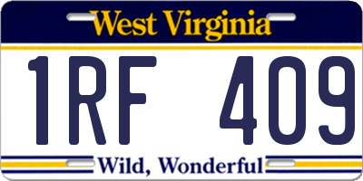 WV license plate 1RF409