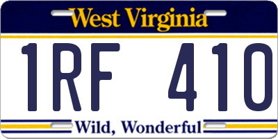 WV license plate 1RF410