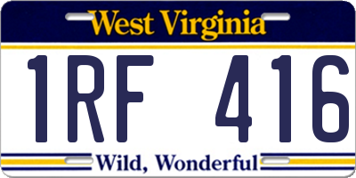 WV license plate 1RF416