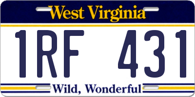 WV license plate 1RF431
