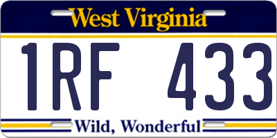 WV license plate 1RF433