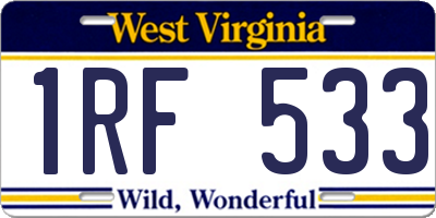 WV license plate 1RF533