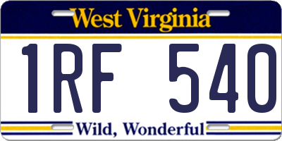 WV license plate 1RF540