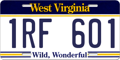 WV license plate 1RF601