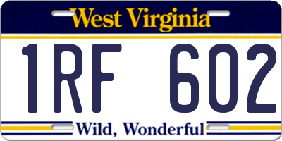 WV license plate 1RF602