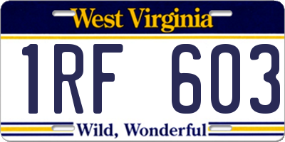 WV license plate 1RF603