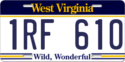 WV license plate 1RF610