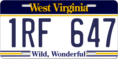 WV license plate 1RF647