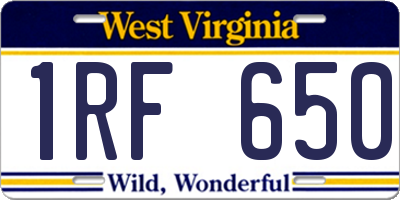 WV license plate 1RF650