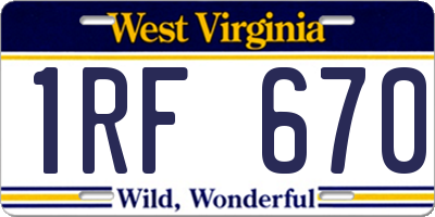 WV license plate 1RF670